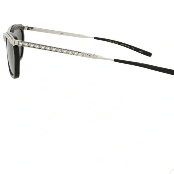 GUCCI WOMENS SQUARE/RECTANGLE BLACK SILVER GREY FASHION DESIGNER EYEWEAR New - Picture 2 of 5